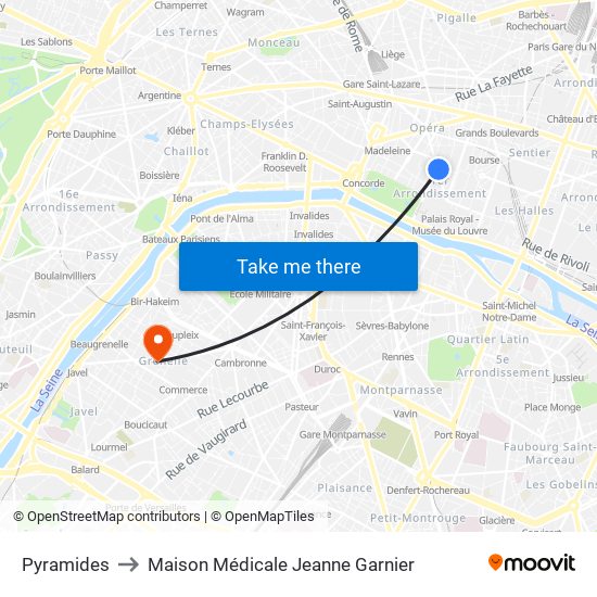 Pyramides to Maison Médicale Jeanne Garnier map