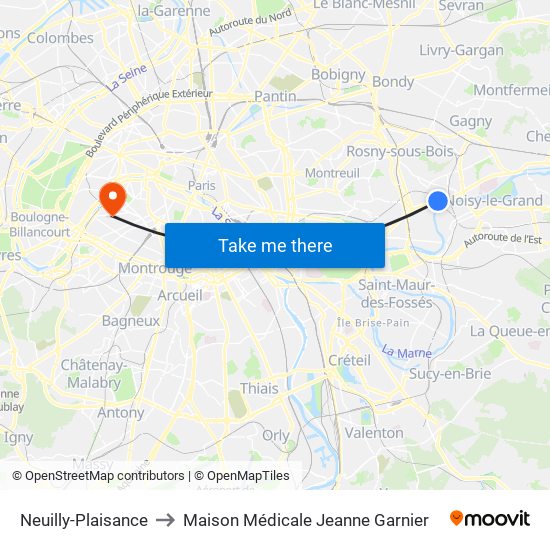 Neuilly-Plaisance to Maison Médicale Jeanne Garnier map