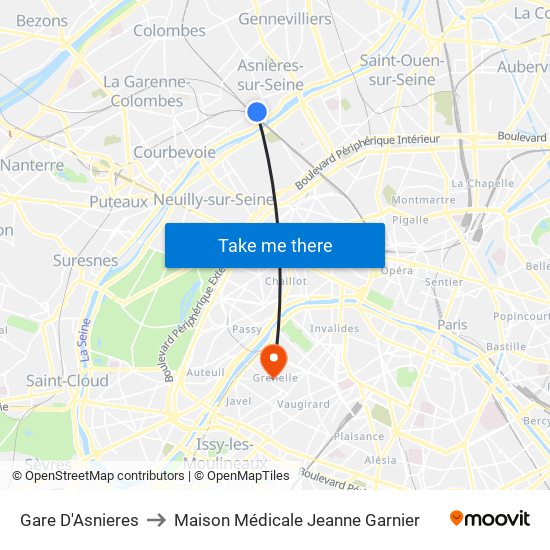 Gare D'Asnieres to Maison Médicale Jeanne Garnier map