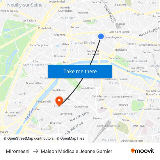 Miromesnil to Maison Médicale Jeanne Garnier map