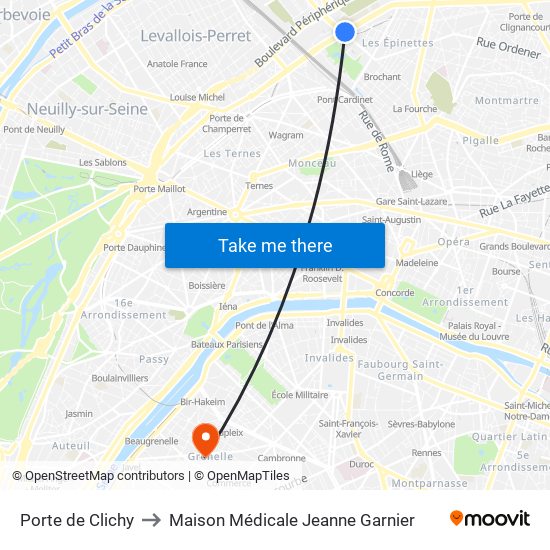 Porte de Clichy to Maison Médicale Jeanne Garnier map