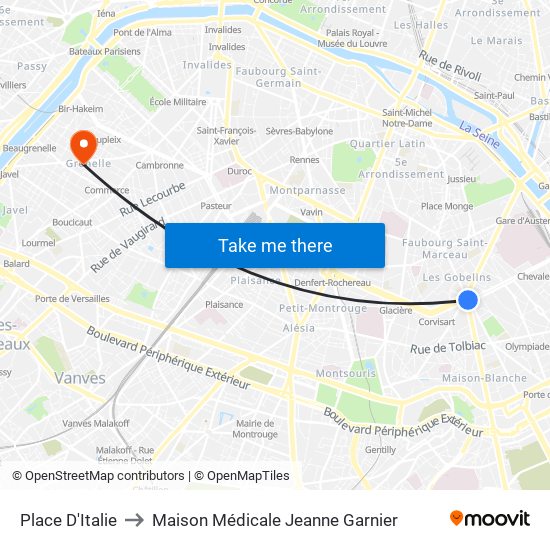 Place D'Italie to Maison Médicale Jeanne Garnier map