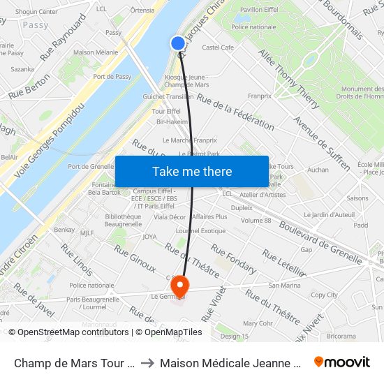 Champ de Mars Tour Eiffel to Maison Médicale Jeanne Garnier map