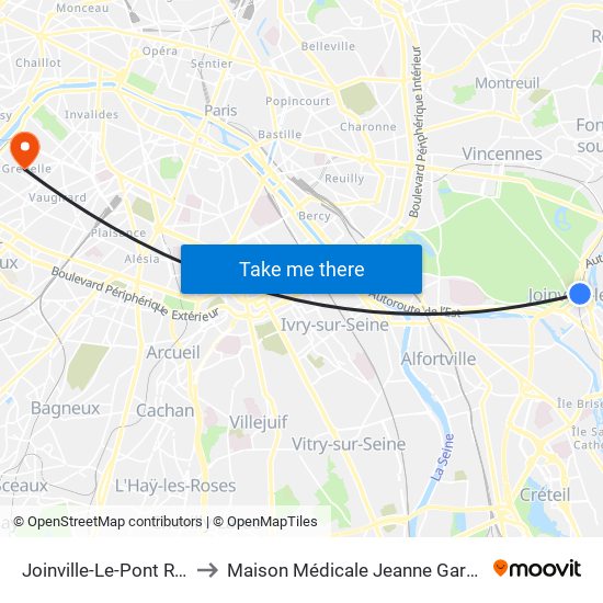 Joinville-Le-Pont RER to Maison Médicale Jeanne Garnier map