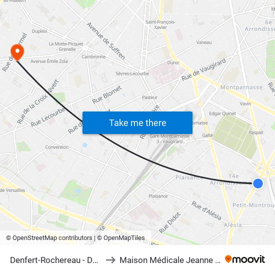 Denfert-Rochereau - Daguerre to Maison Médicale Jeanne Garnier map