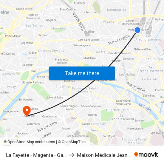 La Fayette - Magenta - Gare du Nord to Maison Médicale Jeanne Garnier map