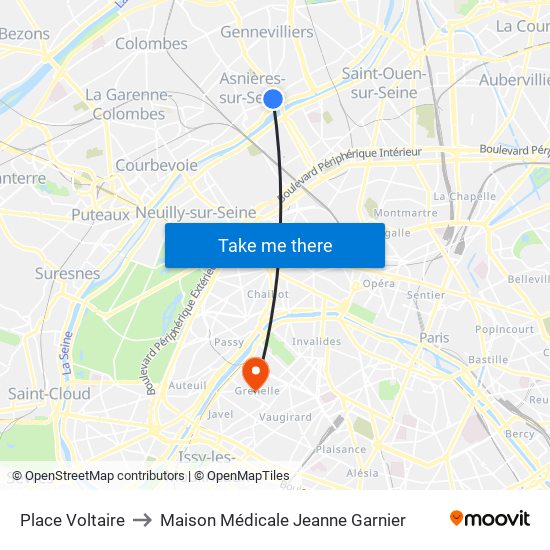 Place Voltaire to Maison Médicale Jeanne Garnier map