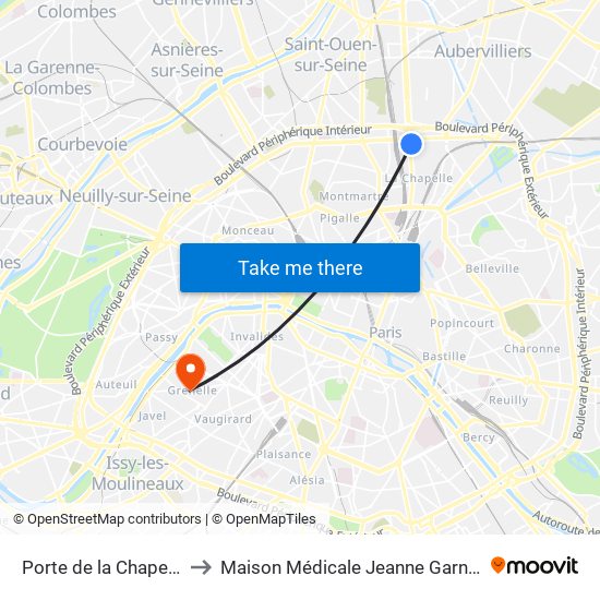 Porte de la Chapelle to Maison Médicale Jeanne Garnier map