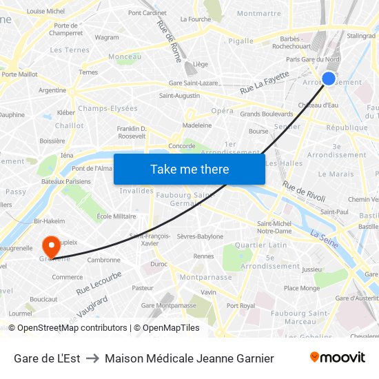 Gare de L'Est to Maison Médicale Jeanne Garnier map