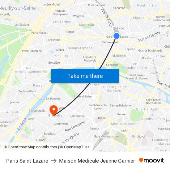 Paris Saint-Lazare to Maison Médicale Jeanne Garnier map