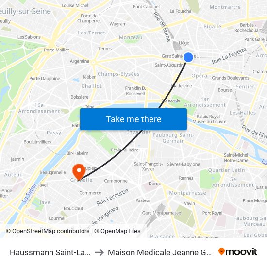 Haussmann Saint-Lazare to Maison Médicale Jeanne Garnier map