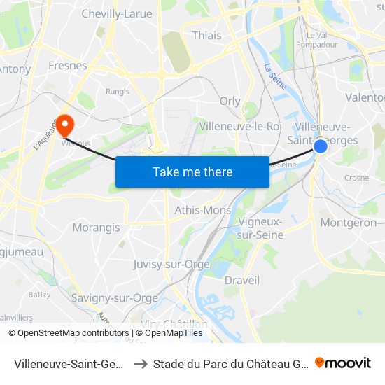 Villeneuve-Saint-Georges to Stade du Parc du Château Gaillard map