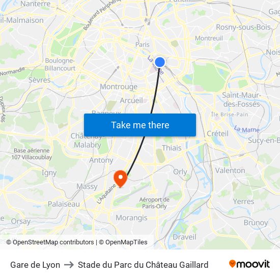 Gare de Lyon to Stade du Parc du Château Gaillard map