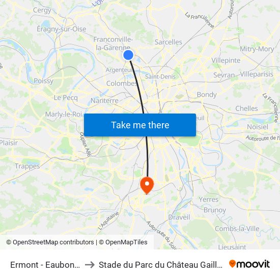 Ermont - Eaubonne to Stade du Parc du Château Gaillard map
