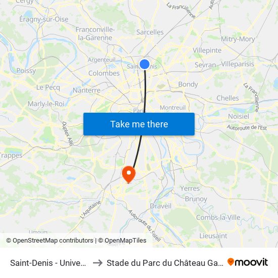 Saint-Denis - Université to Stade du Parc du Château Gaillard map