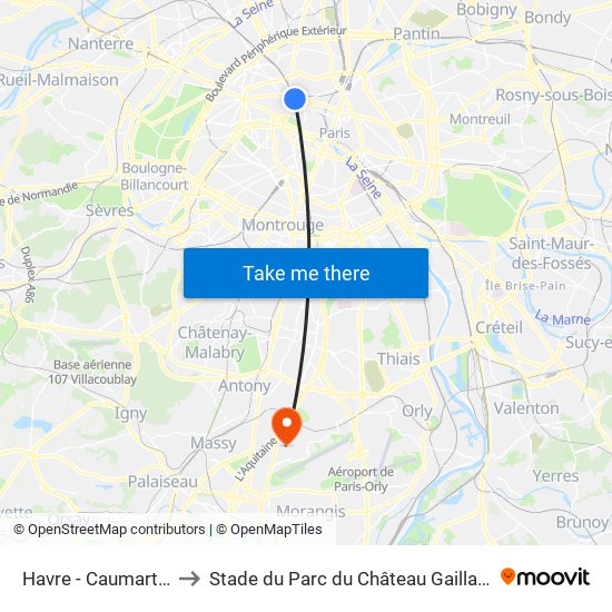 Havre - Caumartin to Stade du Parc du Château Gaillard map