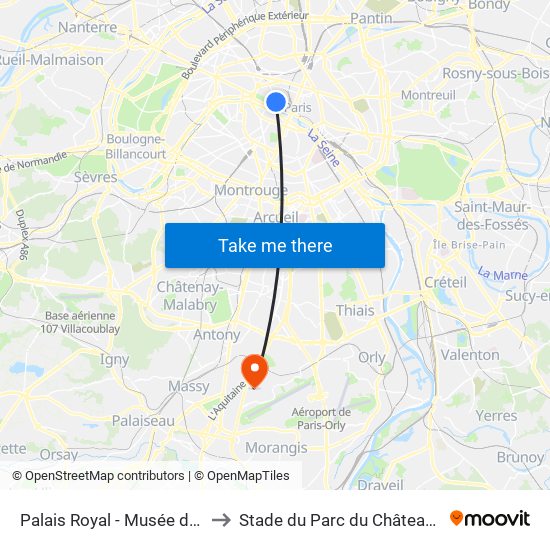 Palais Royal - Musée du Louvre to Stade du Parc du Château Gaillard map