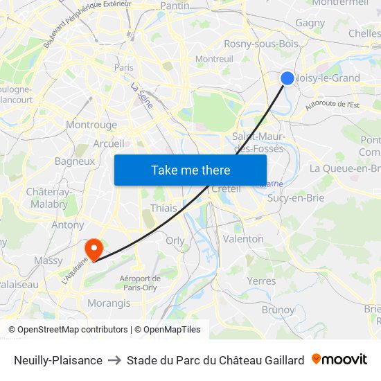 Neuilly-Plaisance to Stade du Parc du Château Gaillard map