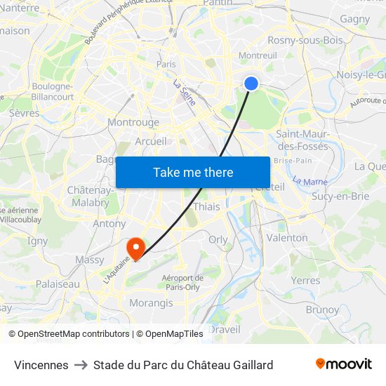 Vincennes to Stade du Parc du Château Gaillard map