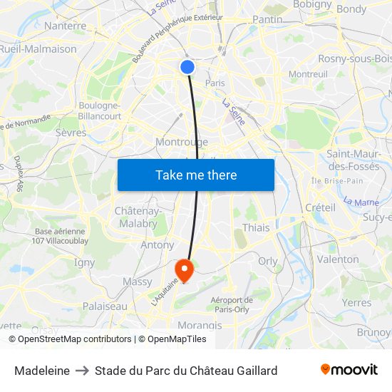 Madeleine to Stade du Parc du Château Gaillard map