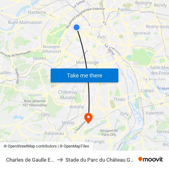 Charles de Gaulle Etoile to Stade du Parc du Château Gaillard map