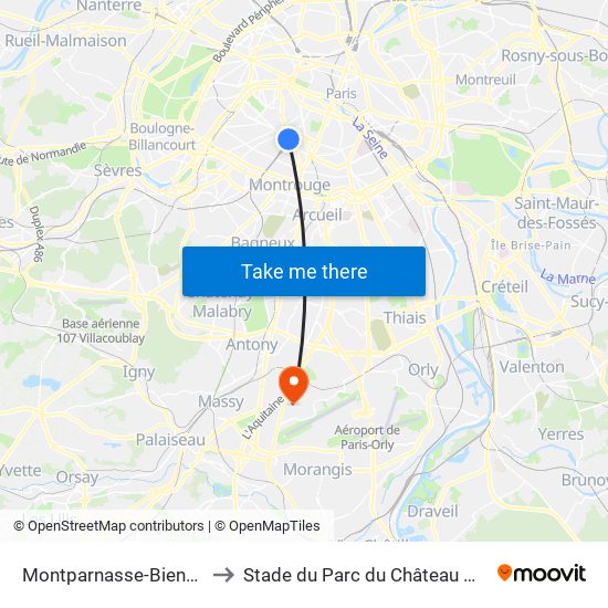 Montparnasse-Bienvenue to Stade du Parc du Château Gaillard map