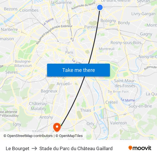 Le Bourget to Stade du Parc du Château Gaillard map