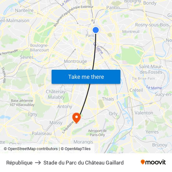 République to Stade du Parc du Château Gaillard map