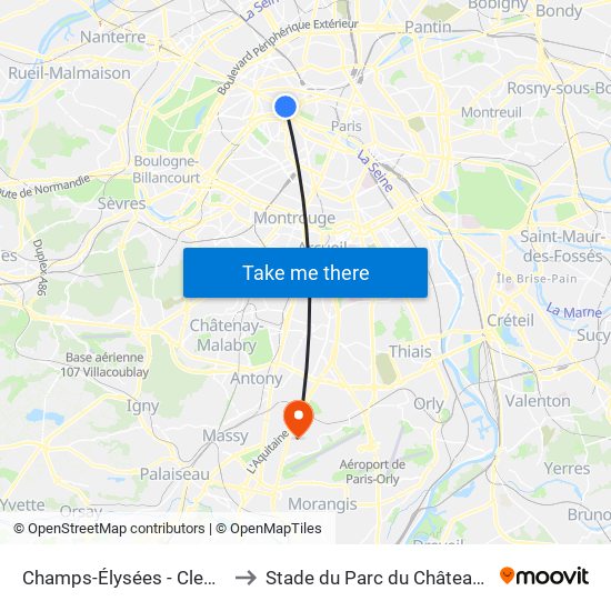 Champs-Élysées - Clemenceau to Stade du Parc du Château Gaillard map