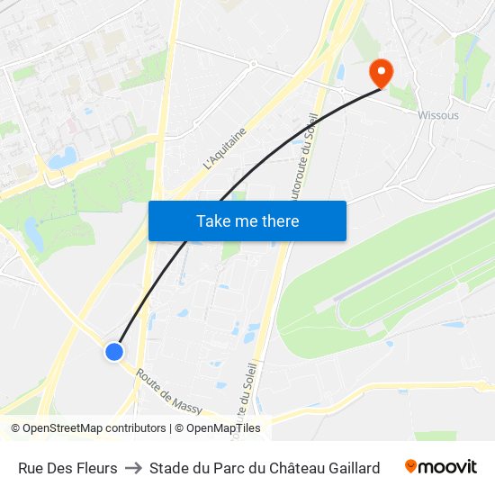 Rue Des Fleurs to Stade du Parc du Château Gaillard map