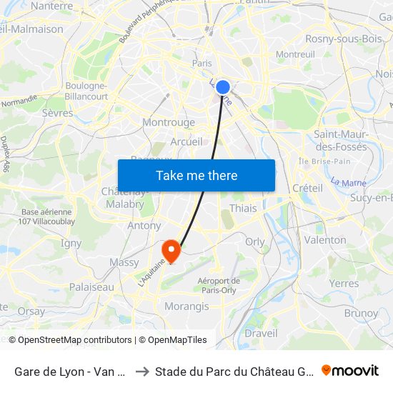 Gare de Lyon - Van Gogh to Stade du Parc du Château Gaillard map