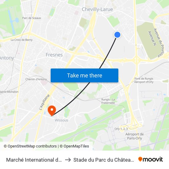 Marché International de Rungis to Stade du Parc du Château Gaillard map