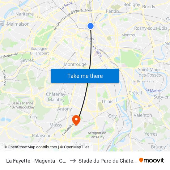 La Fayette - Magenta - Gare du Nord to Stade du Parc du Château Gaillard map