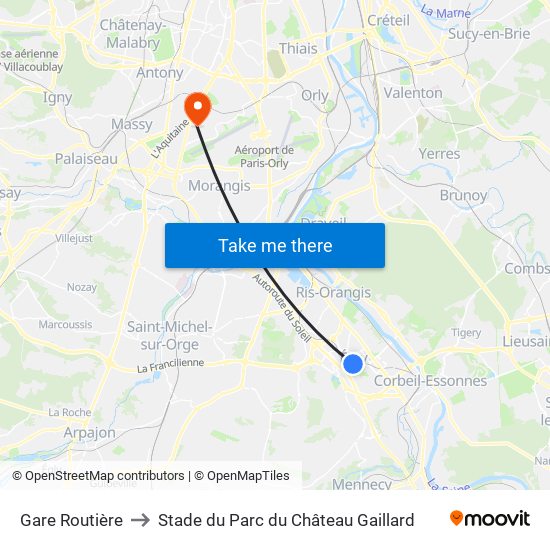 Gare Routière to Stade du Parc du Château Gaillard map