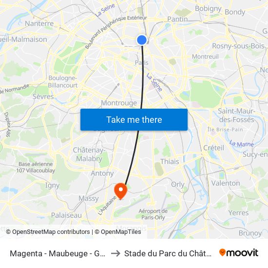 Magenta - Maubeuge - Gare du Nord to Stade du Parc du Château Gaillard map