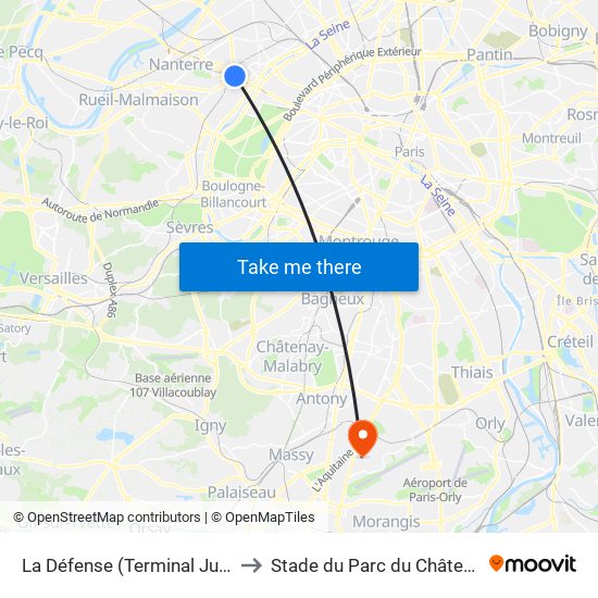 La Défense (Terminal Jules Verne) to Stade du Parc du Château Gaillard map