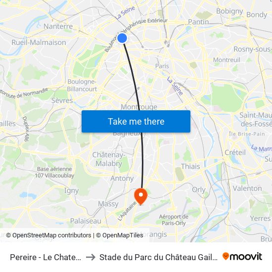 Pereire - Le Chatelier to Stade du Parc du Château Gaillard map