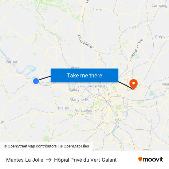 Mantes-La-Jolie to Hôpial Privé du Vert-Galant map
