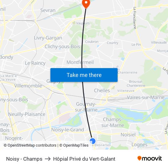 Noisy - Champs to Hôpial Privé du Vert-Galant map