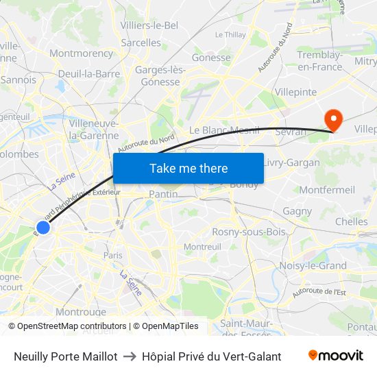 Neuilly Porte Maillot to Hôpial Privé du Vert-Galant map