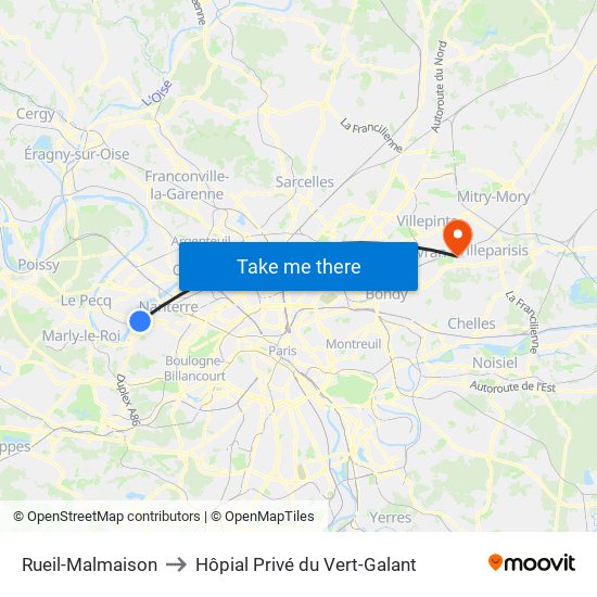 Rueil-Malmaison to Hôpial Privé du Vert-Galant map