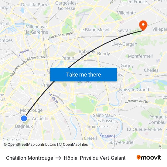 Châtillon-Montrouge to Hôpial Privé du Vert-Galant map