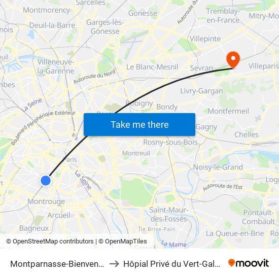 Montparnasse-Bienvenue to Hôpial Privé du Vert-Galant map
