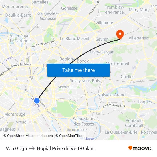Van Gogh to Hôpial Privé du Vert-Galant map