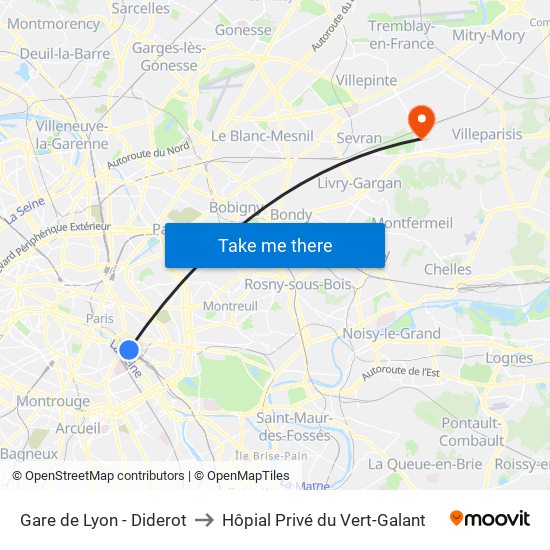 Gare de Lyon - Diderot to Hôpial Privé du Vert-Galant map