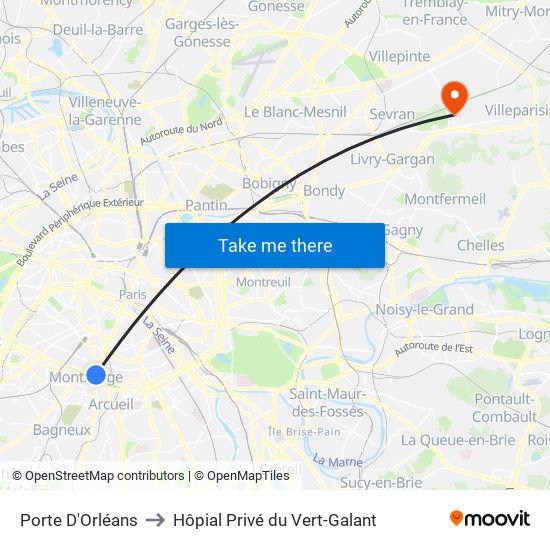 Porte D'Orléans to Hôpial Privé du Vert-Galant map