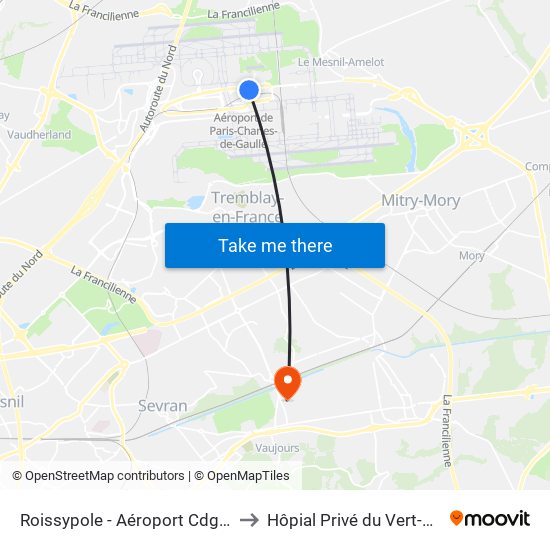 Roissypole - Aéroport Cdg1 (G1) to Hôpial Privé du Vert-Galant map