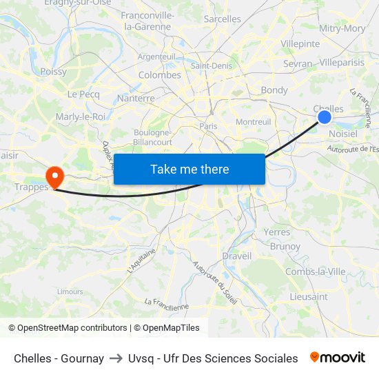 Chelles - Gournay to Uvsq - Ufr Des Sciences Sociales map