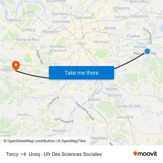 Torcy to Uvsq - Ufr Des Sciences Sociales map