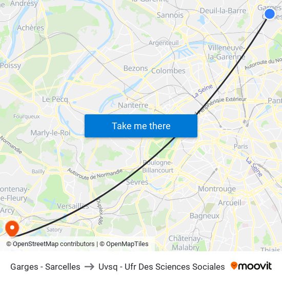 Garges - Sarcelles to Uvsq - Ufr Des Sciences Sociales map